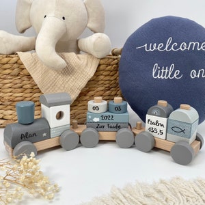 Christening gift, wooden train personalized blue, christening gift for boys, gift ideas baptism