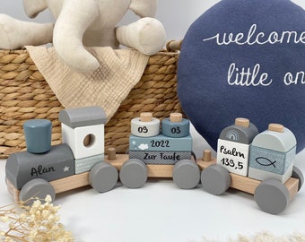 Christening gift, wooden train personalized blue, christening gift for boys, gift ideas baptism