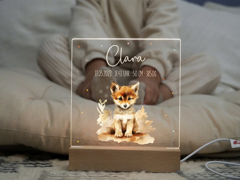 Nachtlicht mit Wolf für Babyzimmer – personalisiertes Schlummerlicht