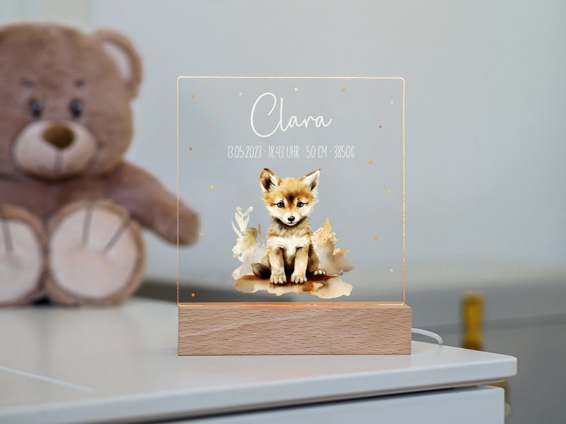 Personalisierte Nachtlampe Wolf – warmweißes Licht für ruhige Nächte
