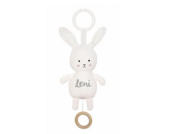 Cadeau bébé personnalisé, boîte à musique bébé lapin blanc, JaBaDaBaDo, personnalisable