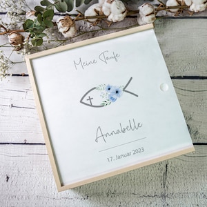Baptism Memory Box Fish Flower - Blue, Baptism Memory Box, Wooden Baby Box, Personalized Baby Gift, Baptism Gift