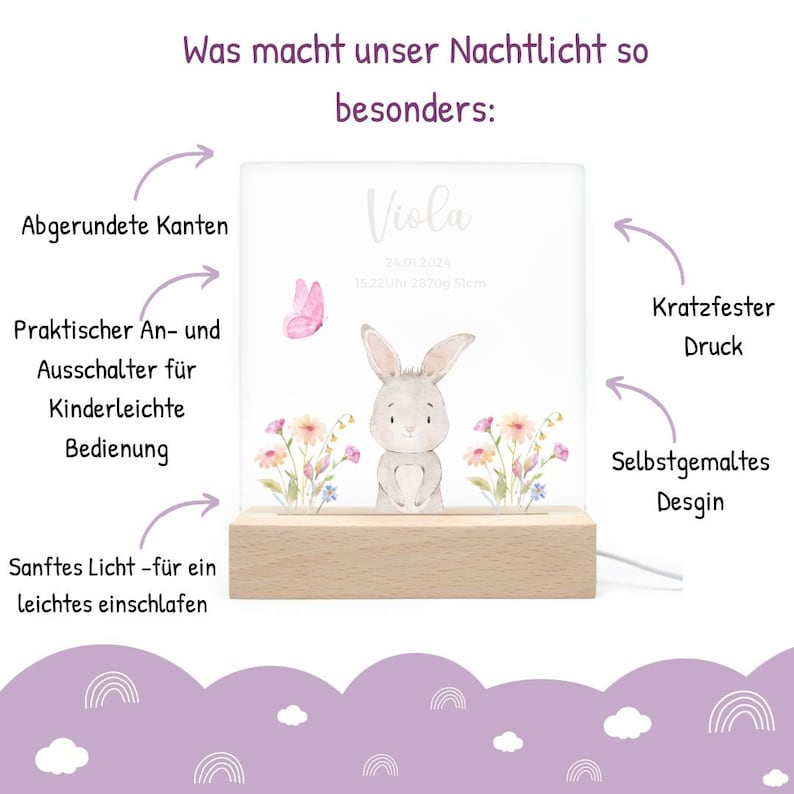 Individuelles LED-Nachtlicht Wolf – ideal als Taufgeschenk mit Namen
