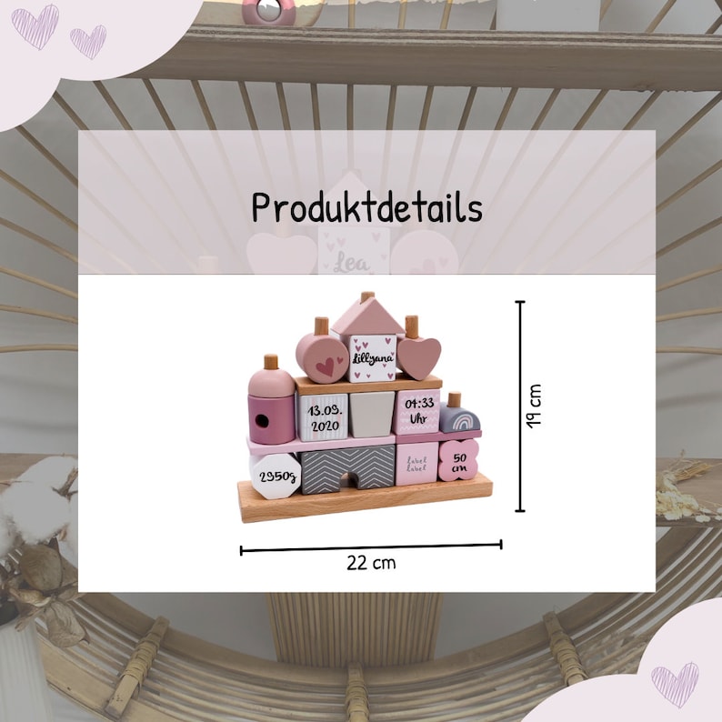 Personalisiertes Stapel und Steckspiel Haus rosa, bedruckt personalisierbar Bild 9