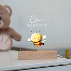 Wooden night lamp, children&#39;s night light, bee, personalized night light, baby gift birth, gift for birth, gift boy girl