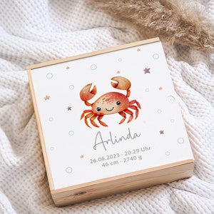 Caja de memoria bebé cangrejo, caja de memoria nacimiento, caja de madera bebé, regalo personalizado bebé