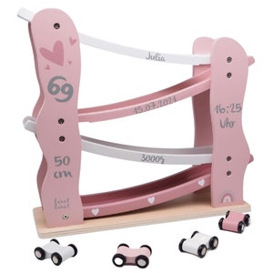 Taufgeschenk, Außergewöhnliche personalisierte Kugelbahn Herz rosa, Geschenk Geburt, Geschenk zur Geburt Bild 3