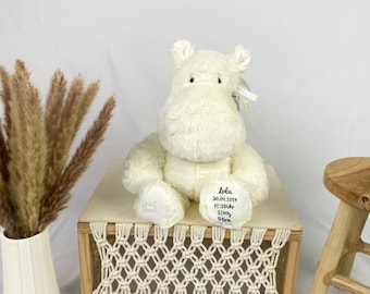 Geschenk Geburt, Personalisiertes Kuscheltier, Personalisierte Geschenke Baby, Stofftier mit Namen,Hippo Ivory, Babygeschenk