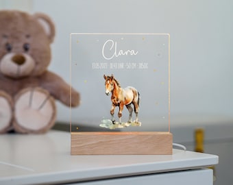 Night light for children, horse, personalized night light, wooden night lamp, baby gift, birth gift