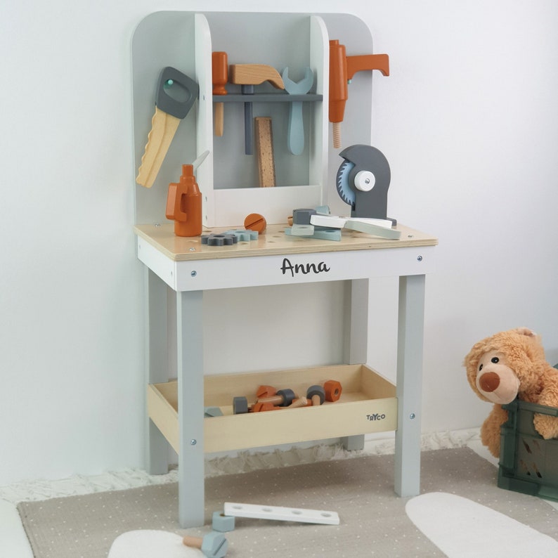 Établi avec outils en bois, personnalisable, cadeaux de Pâques pour enfants image 5