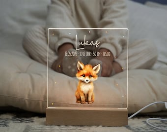 Night light baby, fox II, night light personalized, baby gift birth, gift for birth