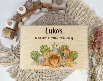 Souvenir box baby, souvenir box safari animals leaves jungle christening gift gift birth baby wooden box personalized baby gift