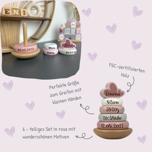 Babygeschenk Geburt, Geschenk zur Geburt, Personalisierter Stapelturm rosa, personalisierte Geschenke Baby, Geschenke Ostern Baby Bild 7