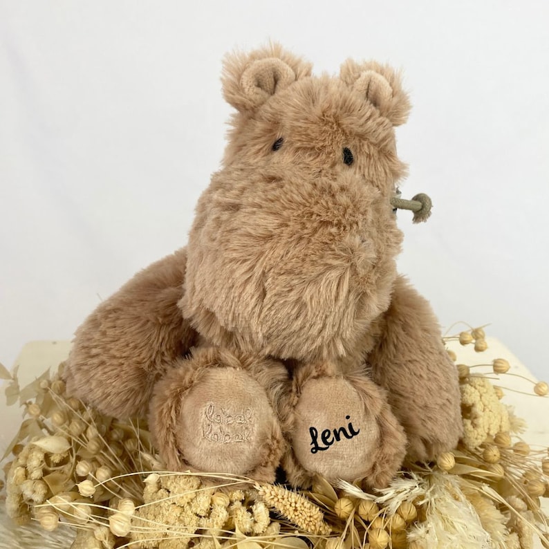 Stofftier mit Namen, Personalisiertes Kuscheltier, Babygeschenk Geburt, Hippo nougat, Plüschtier mit Namen, Geschenk zur Geburt Bild 8