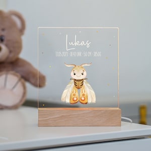Night light for children, moth, personalized night light, baby gift birth, gift for birth, wooden night lamp