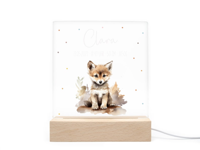 Kinder-Nachtlicht mit Wolf und LED – individuell mit Namen personalisiert