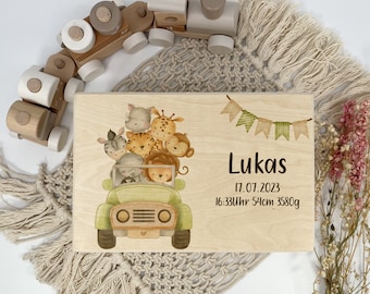 Coffret souvenir bébé, coffret souvenir safari voiture jungle, cadeau bébé personnalisé, cadeau naissance, cadeau naissance bébé, coffret bois