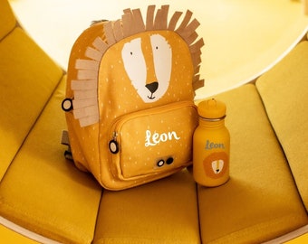 Kinderrucksack mit Namen, Kindergartenrucksack personalisiert als Set mit Trinkflasche, Trixie Kinderrucksack, Kitarucksack Löwe