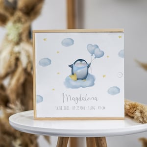 Memory box baby penguin heart balloon - boy, memory box birth, wooden box baby, personalized gift baby