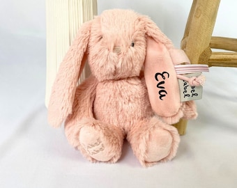 Peluche con nome, peluche personalizzato, regalo nascita bimbo, coniglietto rosa, peluche con nome, regalo per nascita