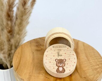 Personalized milk tooth box, wooden tooth box, box for milk teeth, box for milk teeth with name, Linos with dots