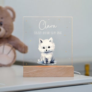 Wooden night lamp, baby night light, polar fox, personalized night light, baby gift birth, gift for birth