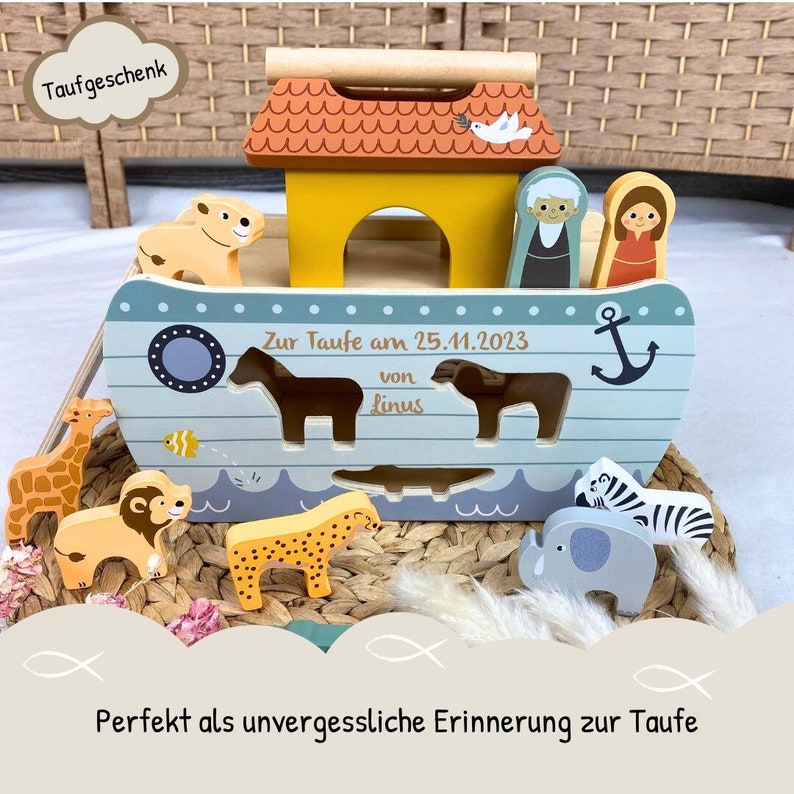 Baptism gift Noah's Ark, extraordinary baptism gift, baptism gift, godchild baptism gift image 4