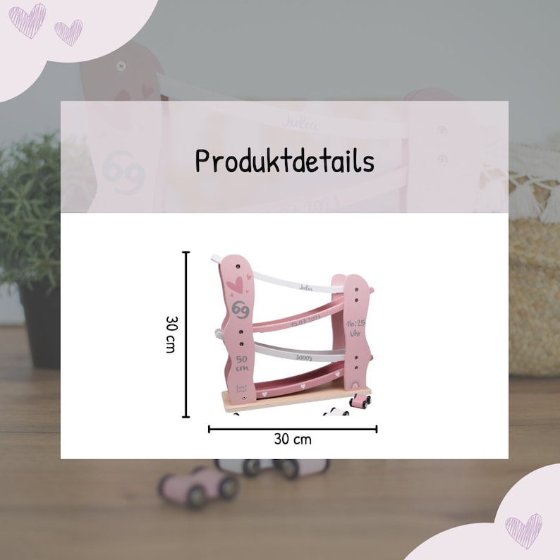 Taufgeschenk, Außergewöhnliche personalisierte Kugelbahn Herz rosa, Geschenk Geburt, Geschenk zur Geburt Bild 5