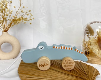 Pull-along animal personalized crocodile, baby gift birth, birth gift, baptism gift, Easter gift baby