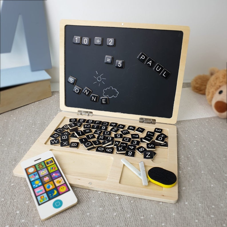 Personalized Gift Wooden Laptop with Magnetic Board Small Foot image 1