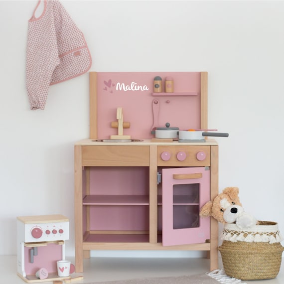 Cocina infantil de madera rosa, cocina de juego para niños hecha