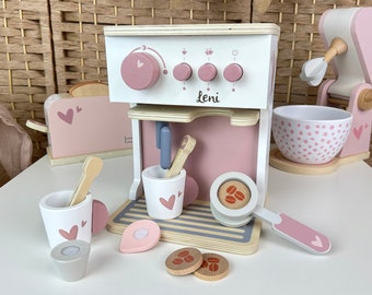 Macchina da caffè in legno, macchina da caffè per bambini rosa, accessori cucina bambini, accessori cucina gioco, personalizzabile, regalo Pasqua bimbo
