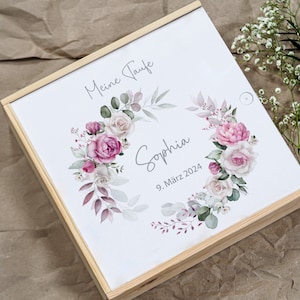 Memory box baptism flower pink, memory box baptism, wooden box baby, personalized gift baby, baptism gift