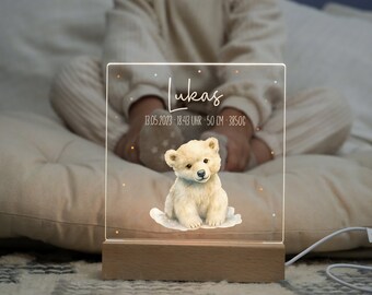 Nachtlicht personalisiert Eisbär – Nachtlicht Baby mit Namen – Geschenk Geburt – LED Nachtlampe  personalisiert