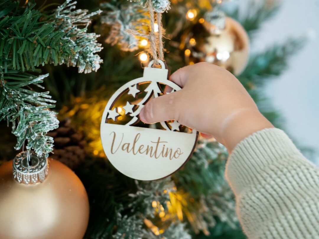 PALLA DI LEGNO CON NOME PER L'ALBERO DI NATALE BABBO NATALE