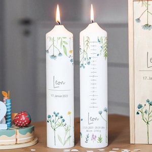 Birthday candle, birth candle, flower - blue, birthday candle children, personalized, candle birthday, life candle