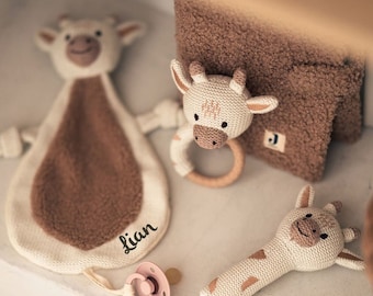 Schnuffeltuch personalisiert, Schmusetuch mit Namen Giraffe personalisiertes Geschenk Baby Babygeschenk Schnullertuch mit Namen