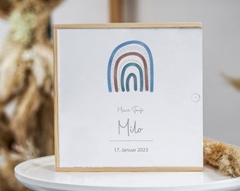 Baptism memory box rainbow - blue, baptism memory box, baby wooden box, personalized baby gift, baptism gift