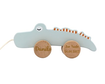 Christening gift, pull-along toy crocodile Tryco, gift christening, personalisable