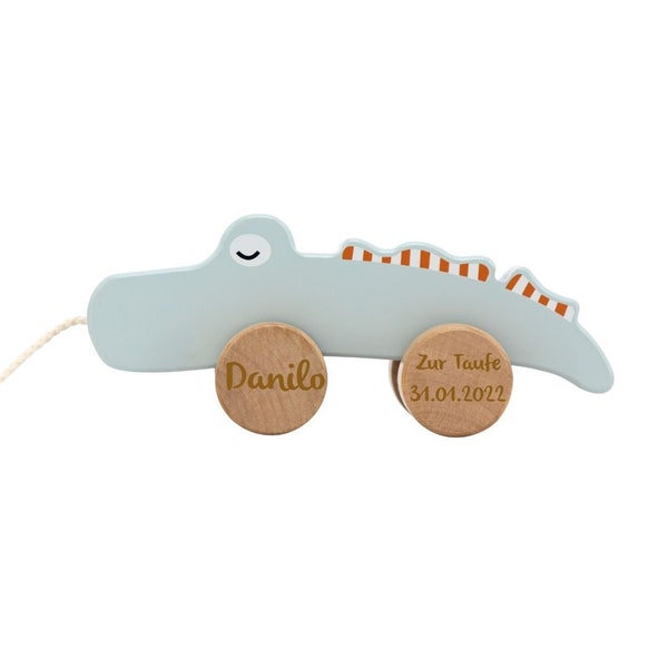 Christening gift, pull-along toy crocodile Tryco, gift christening, personalisable