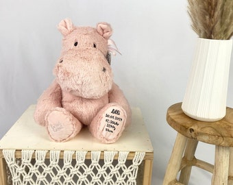 Personalisierte Babygeschenke, Geschenk Geburt, Personalisiertes Kuscheltier, Stofftier mit Namen,Hippo rosa, Babygeschenk Geburt