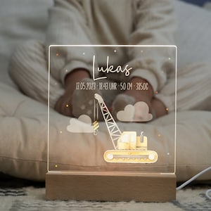 Night light children, crane, personalized night light, baby gift birth, personalized gift for birth, wooden night lamp