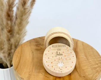 Personalized baby tooth box, wooden tooth box, box for baby teeth, box for baby teeth with name, Linos with dots