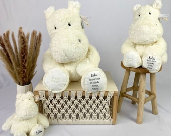 Personalisiertes Kuscheltier, Geschenk Geburt, Personalisierte Babygeschenke, Stofftier mit Namen,Hippo Ivory, Babygeschenk