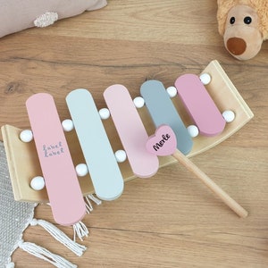 Gift 1st birthday, xylophone pink, label label, personalizable, children&#39;s musical instrument