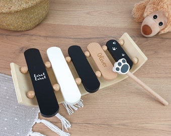 Xylophone noir et blanc, cadeau pour le 1er anniversaire, étiquette étiquette, personnalisable