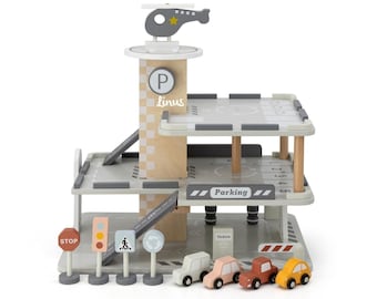 Regalo per il terzo compleanno, garage in legno con accessori | personalizzabile
