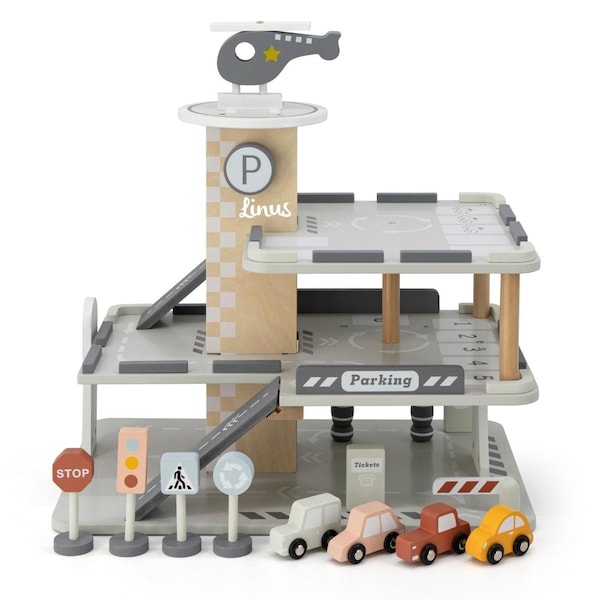Wooden parking garage with accessories | customizable