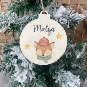 Wooden Christmas balls with name Christmas gift tag gift personalized Christmas tree ball with name Christmas decoration fox