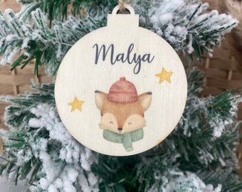 Wooden Christmas balls with name Christmas gift tag gift personalized Christmas tree ball with name Christmas decoration fox